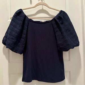 Navy, Puff Sleeved Top
